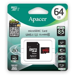 Flash Card microSDHC/SDXC Apacer, UHS-I, 64GB Class10, s adaptérem (85MB/s) 