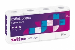 papír toaletní SATINO SUPERSOFT, 3 vrstvy (návin 18m, 150 útržků) celulóza - 8 rolí 
