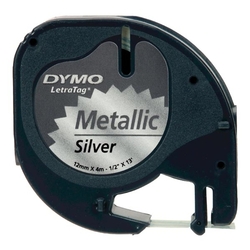 páska DYMO LT 59429 pro štítkovače LetraTag, 12mm x 4m - černý tisk/stříbrný podklad 