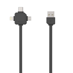 kabel USB 2.0, datový a napájecí Allocacoc,  A-micro+USB C+Lightning, 1,5m - šedý 