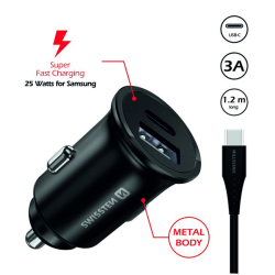 nabíječka/adaptér do auta SWISSTEN 35W, 2 porty (USB-C, USB-A) + kabel USB-C 1,2m