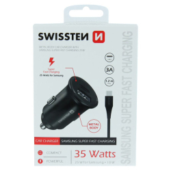 nabíječka/adaptér do auta SWISSTEN 35W, 2 porty (USB-C, USB-A) + kabel USB-C 1,2m
