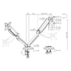 držák monitoru BRATECK LDT46-C024E dvě ramena vedle sebe, mechanická pružina