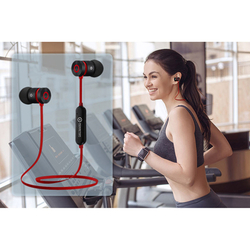 sluchátka bezdrátová Powerton W2, bluetooth, magnetické uchycení, mikrofon, černo-červená 