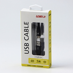 kabel USB C 2.0 LOGO,  A-C (480 Mb/s) nylon opletený, fast charge, 1m - černý 