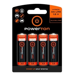 baterie alkaline PowerTON AA, 1,5V, 4 ks blistr 