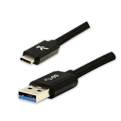 kabel USB C 3.2 LOGO,  A-C (5GB/s) nylon opletený, fast charge, 2m - černý 