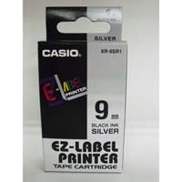 páska Casio XR-9SR1 pro EZ-Label Printer (9mm/ 8m) - černý tisk/stříbrný podklad 
