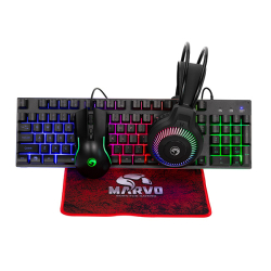 sada MARVO LOOT 40 drátová USB, podsvícená - klávesnice CZ+myš+sluchátka+podložka 