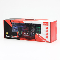sada MARVO LOOT 40 drátová USB, podsvícená - klávesnice CZ+myš+sluchátka+podložka 