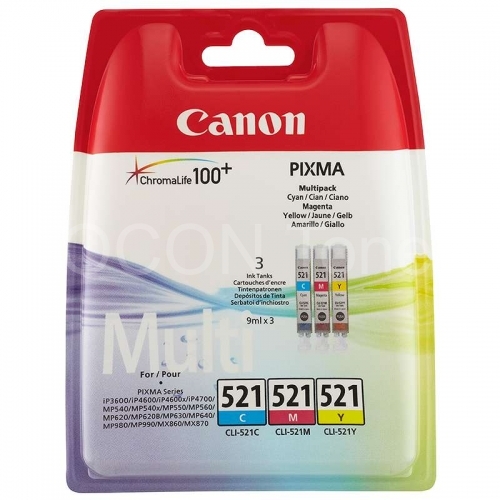 Canon CLI-521 CMY orig. MultiPack pro iP 3600,iP4600,MP540,MP630, MP980 - c,m,y (CLI521) 3x9ml