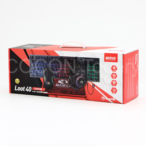 sada MARVO LOOT 40 drátová USB, podsvícená - klávesnice CZ+myš+sluchátka+podložka 